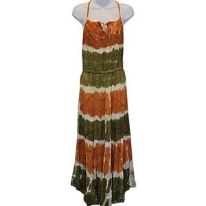 RAGA Tie Dye Cage Back Maxi Dress Small New Embroidered Flowy Boho Festival